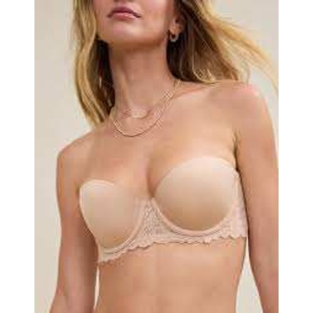 Aerie Real Happy Strapless Bra Nude Beige Padded Underwire Size 34A